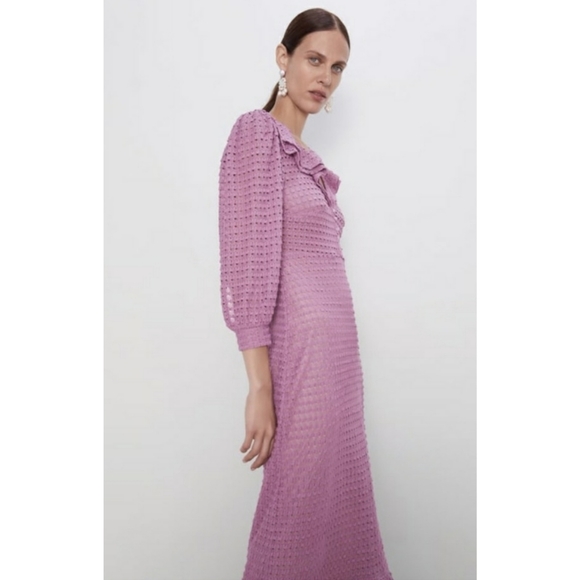 ZARA| TEXTURED KNIT DRESS WITH RUFFLES - Picture 7 of 16